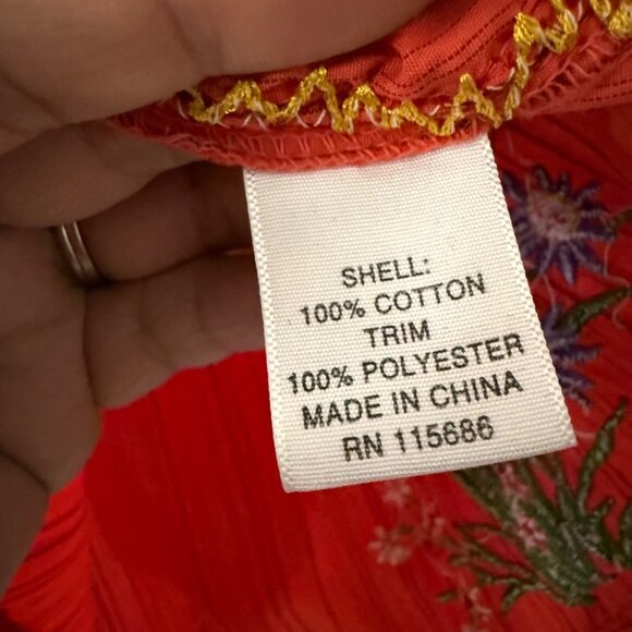 Johnny Was 3J Workshop Coral Red Floral Embroidered Striped Shirt Womens Small - Picture 5 of 5